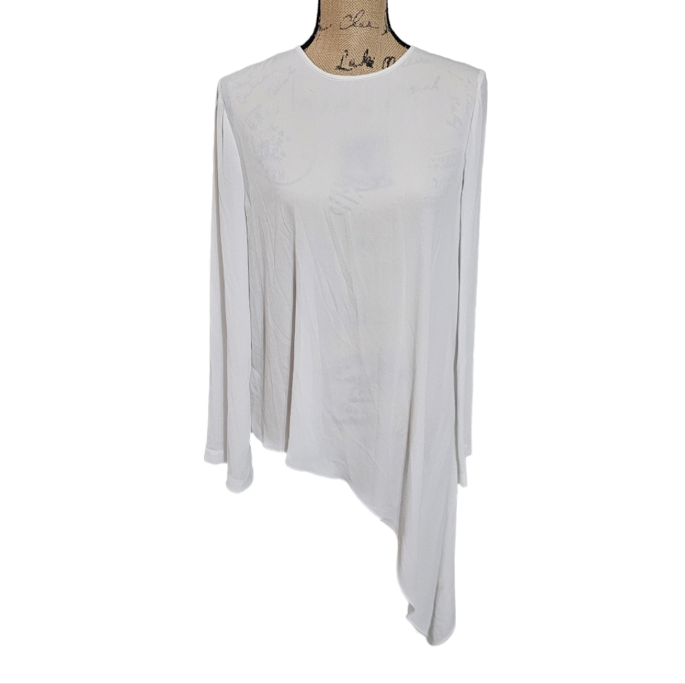 BCBGMAXAZRIA White Asymmetrical Hem Long Sleeve Blouse Size Small
